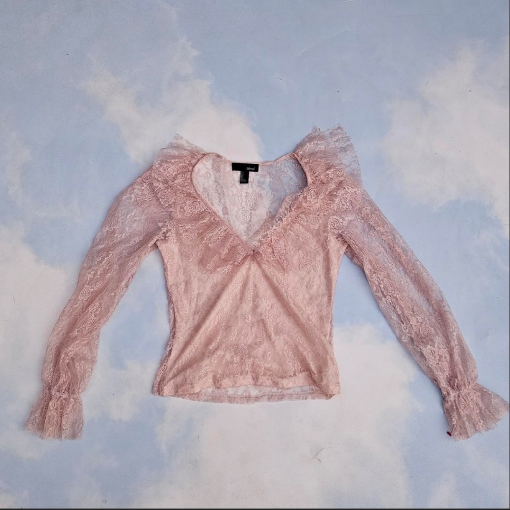 Beautiful Coquette Beige Pink Lace Blouse Demure Top Date Night Top Classy Top